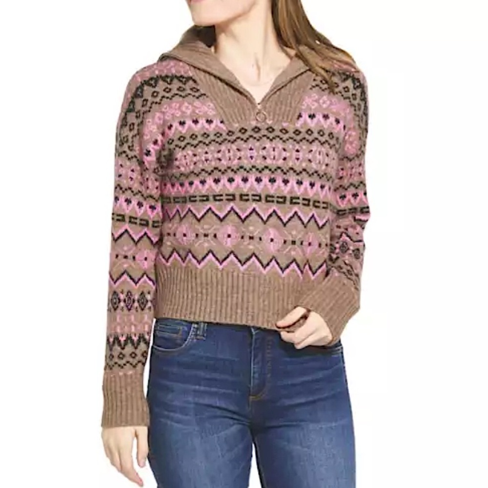 NWT Vero Moda Women’s Glow Pullover 1/4 Zip Sweater‎ Fair Isle Winter Sweater